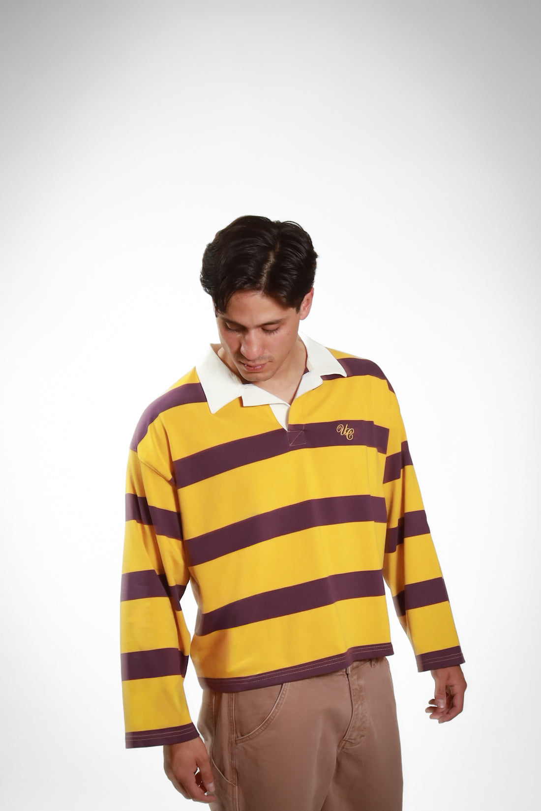 Long Sleeve Stripe Polo Amarillo/Morado