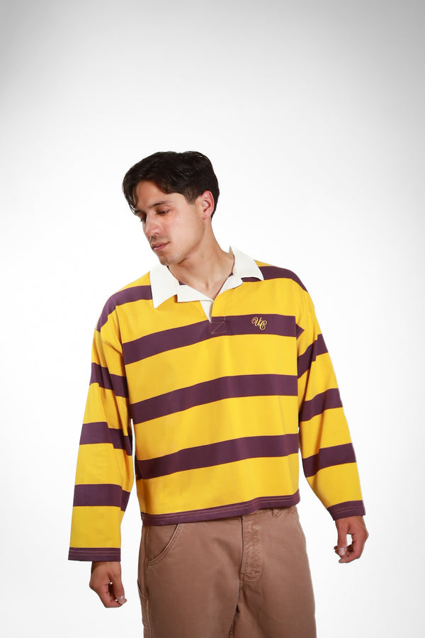 Long Sleeve Stripe Polo Amarillo/Morado