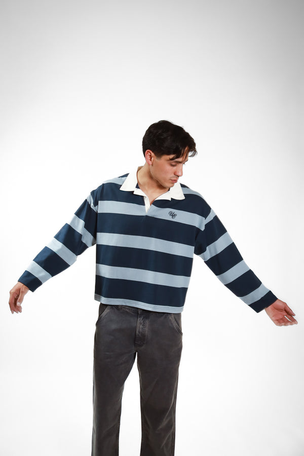 Long Sleeve Stripe Polo  Azul/Celeste