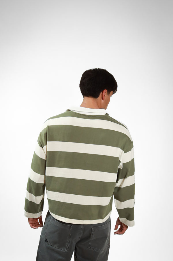 Long Sleeve Stripe Polo Verde/Blanco