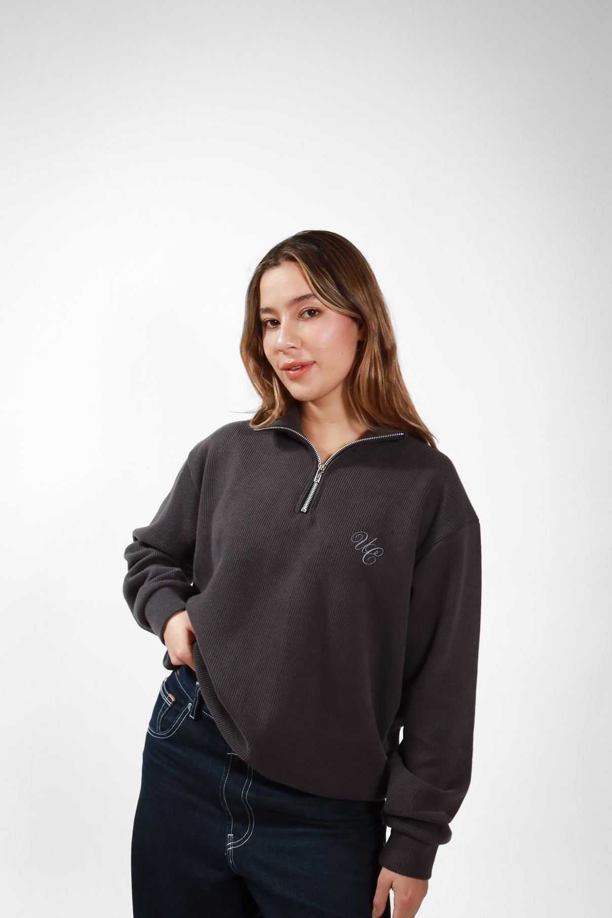 The Rocher Quarter Zip Dark Grey Wmns