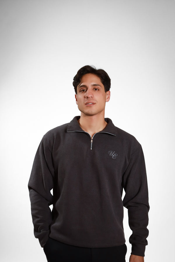 The Rocher Quarter Zip Dark Grey Mens