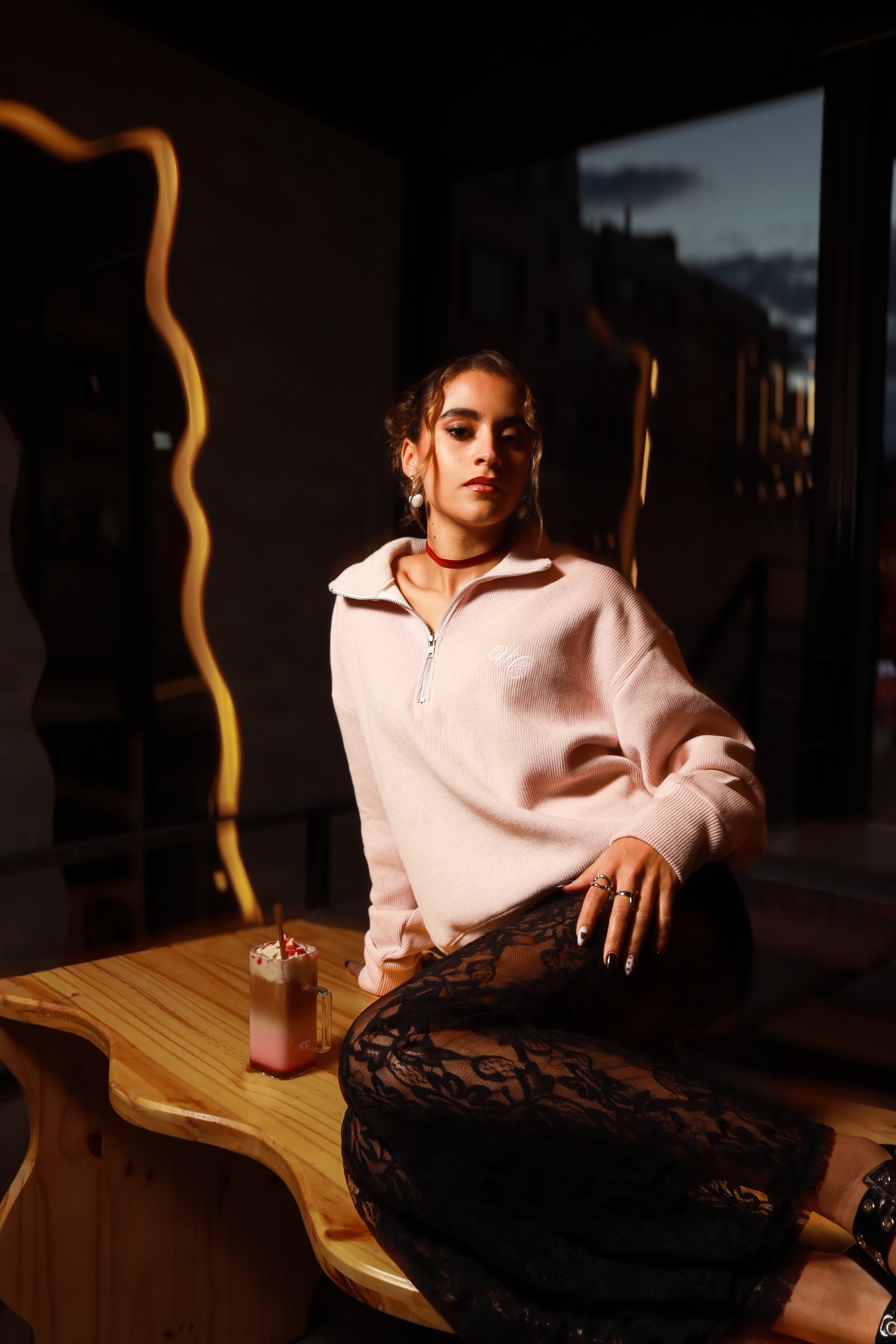 The Rocher Quarter Zip Pink Wmns